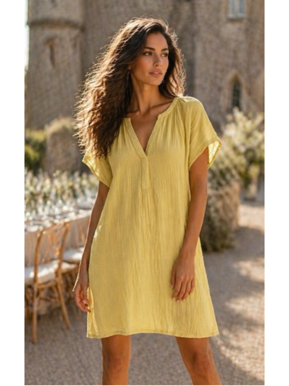 Universal Thread Yellow Cotton Gauze Mini Dress Quiet Luxury Parisian Coastal XS